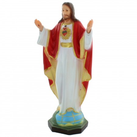 Statue du Sacré Coeur de Jésus bras ouverts en résine 30cm