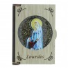Boîte en bois pour chapelet avec l'Apparition de Lourdes sur fond pailleté