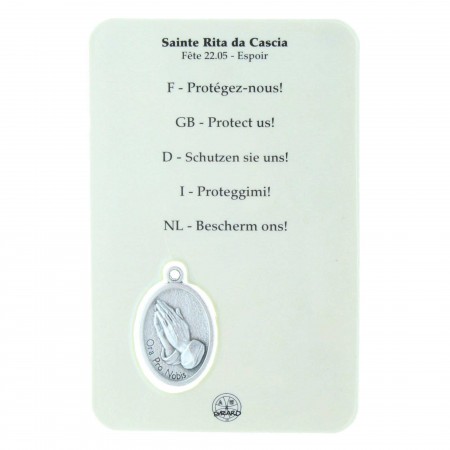 Saint Rita Prayer card with a medal