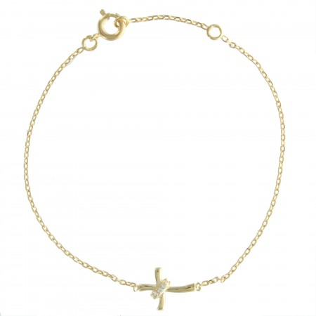 Bracelet Plaqué Or avec une croix moderne et des strass