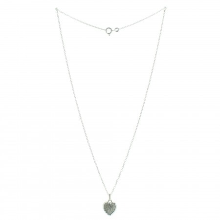 Silver plated set with a heart of Lourdes pendant on a 45cm chain