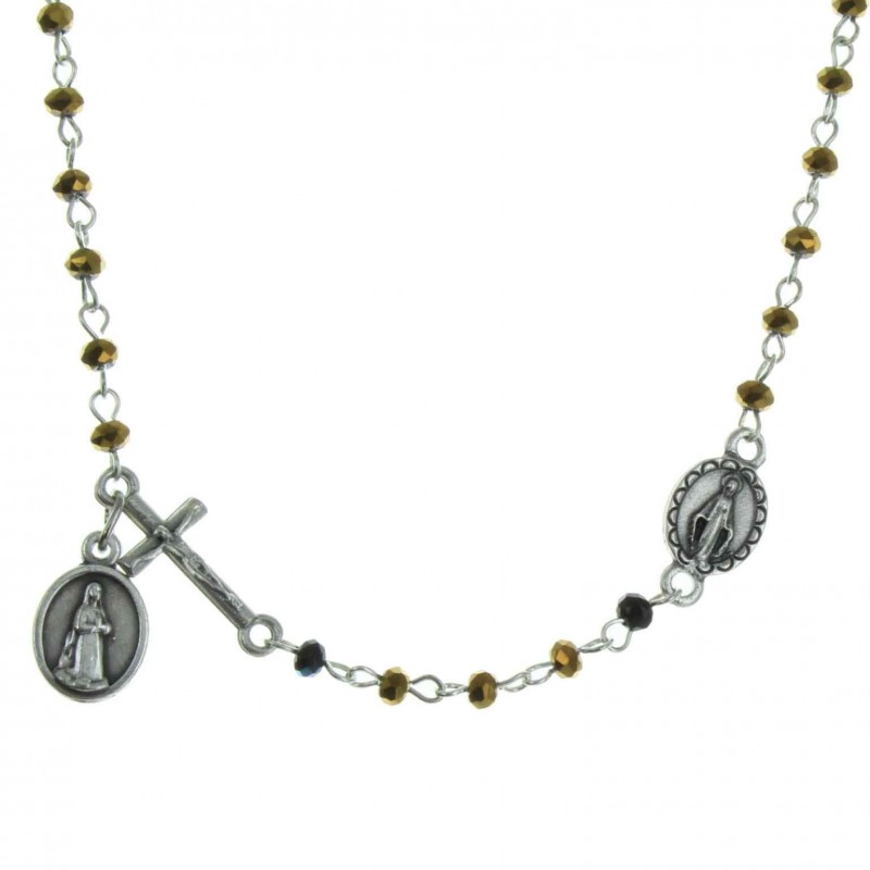 Collana rosario perline cristallo autentico e cuore Madonna Miracolosa