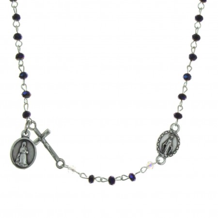 Collana rosario perline cristallo autentico e cuore Madonna Miracolosa