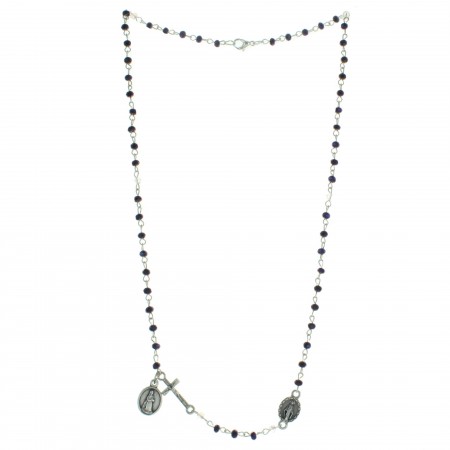 Rosary necklace genuine crystal beads and Miraculous Lady centerpiece
