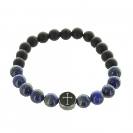 Religious bracelet with black agate and Lapis Lazuli stones