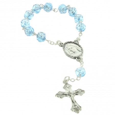 One-decade rosary rose-shaped beads and centerpiece Lourdes Apparitiong