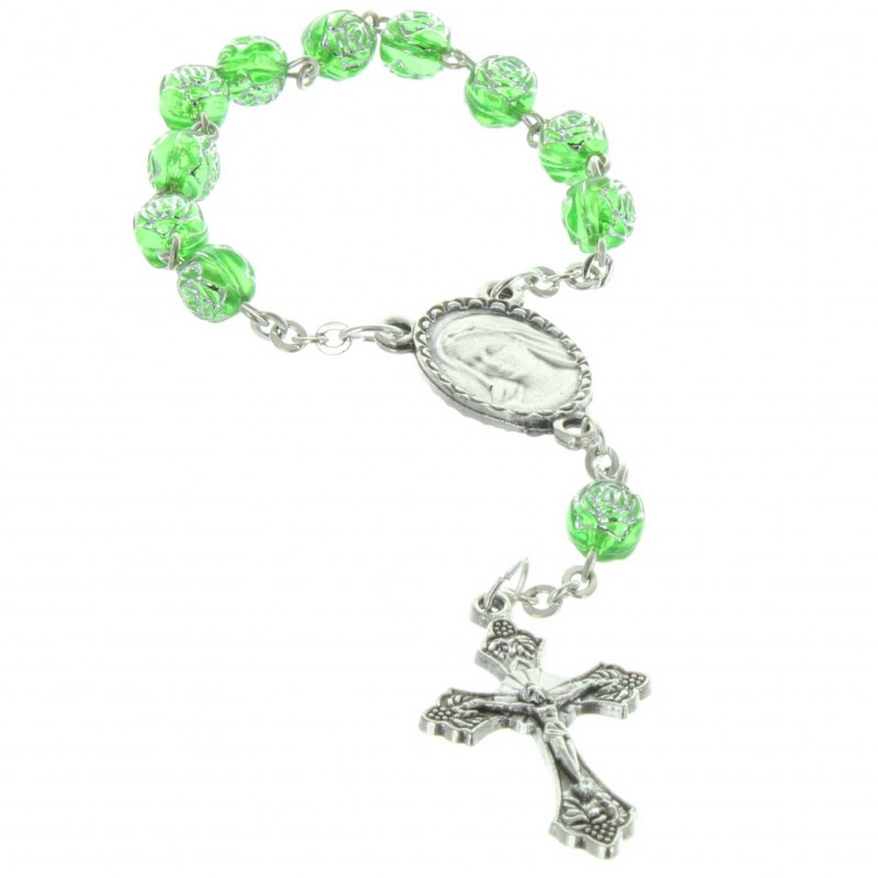 One-decade rosary rose-shaped beads and centerpiece Lourdes Apparitiong