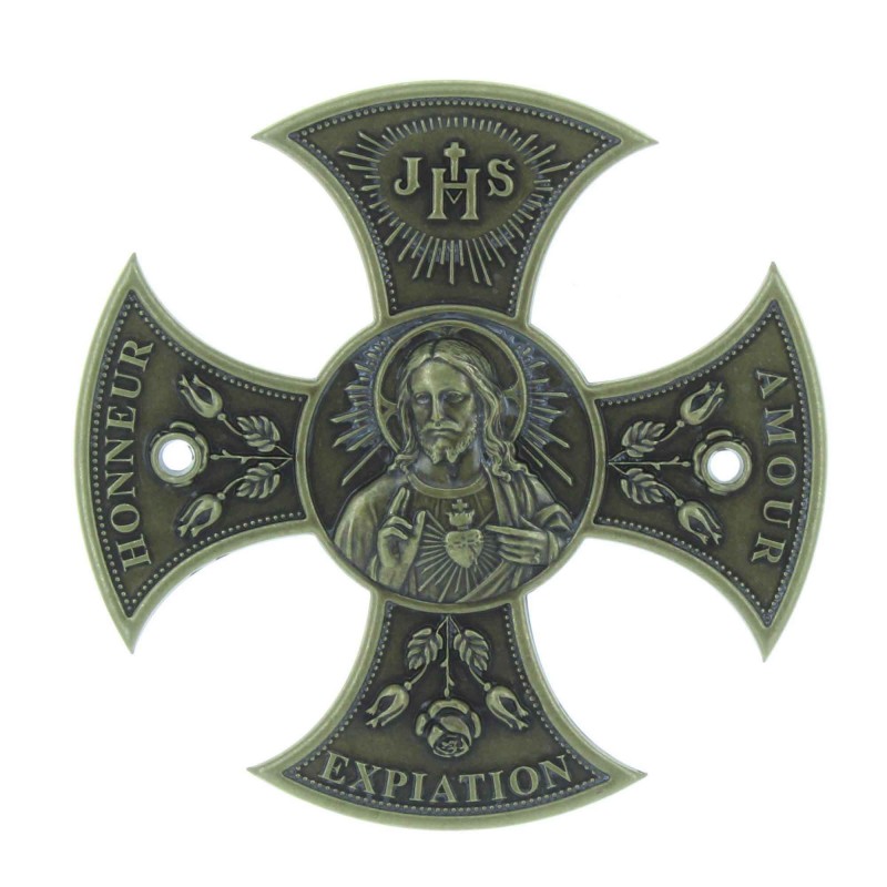 Croix du Sacré Coeur de Jésus en Bronze 8cm