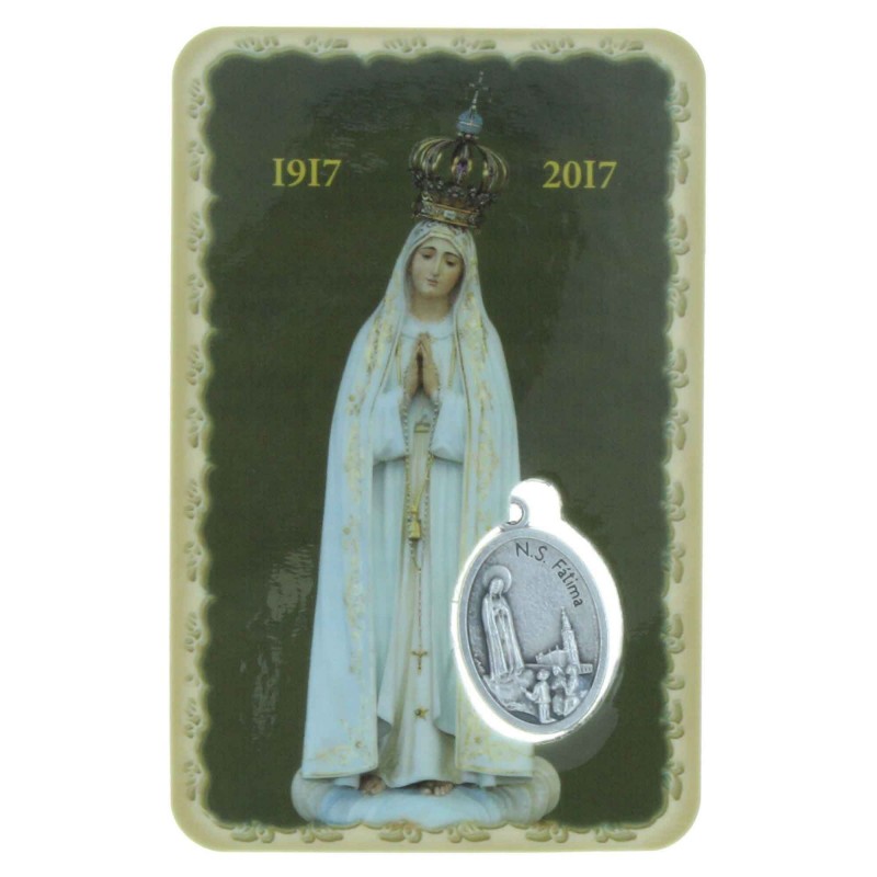 Our Lady of Fatima Prayer Card with medal