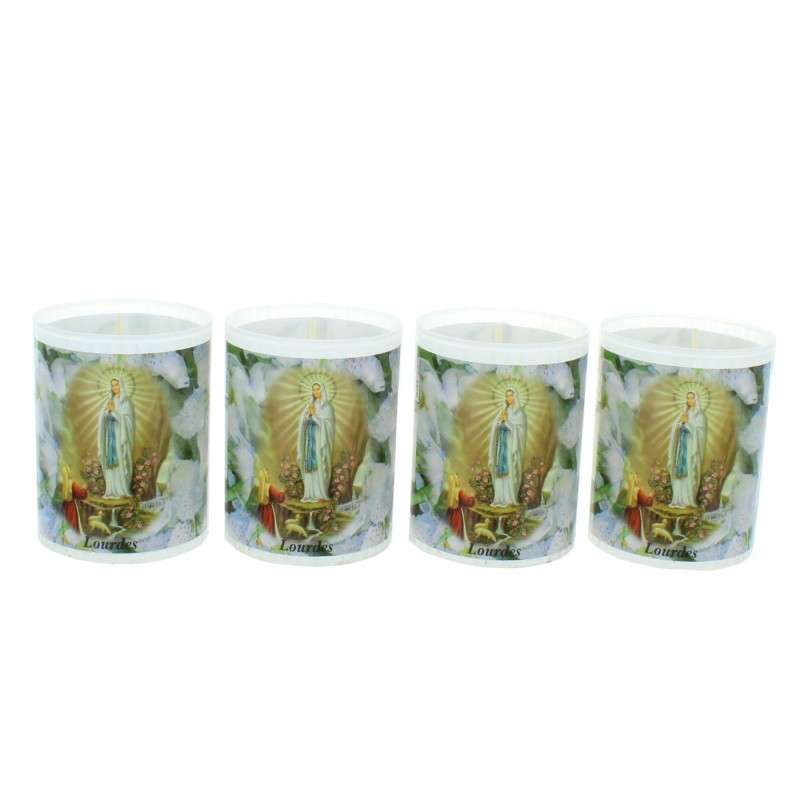 Set of 4 Our Lady of Lourdes with prayers votive candle 6 cm