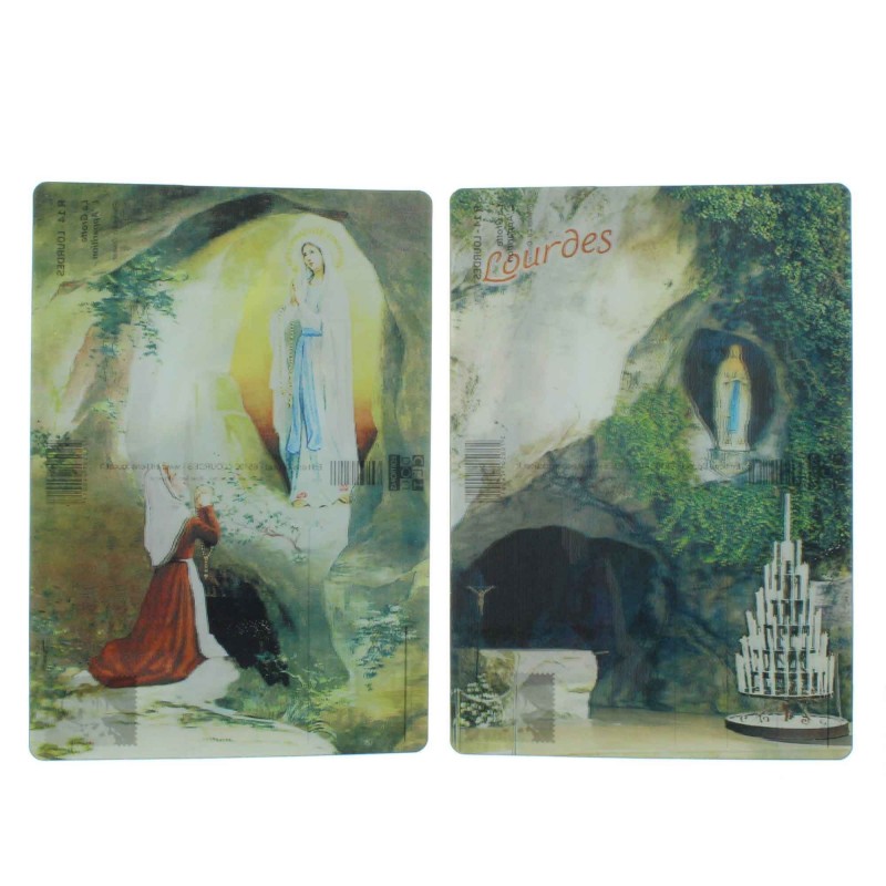 2 pieces set bidimensional postcards of Lourdes Apparition