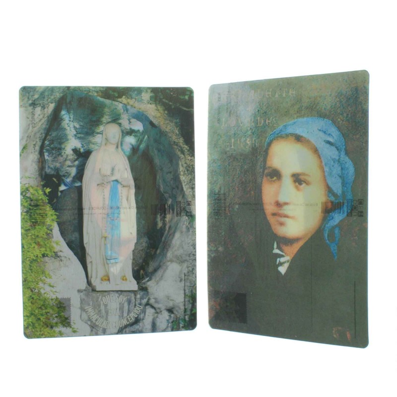 2 pieces set Our Lady of Lourdes bidimensional postcards