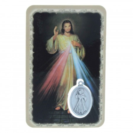 Divine Mercy Prayer Card with a medal