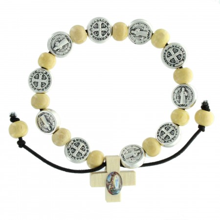 Saint Benedict bracelet with wood beads and a cross