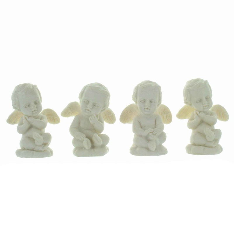 Batch of 4 white angel resin statues 4 cm