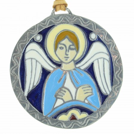 Médaille de baptême en étain avec un Ange coloré