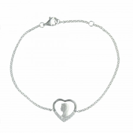 Silver bracelet with the Virgin Mary inside a heart