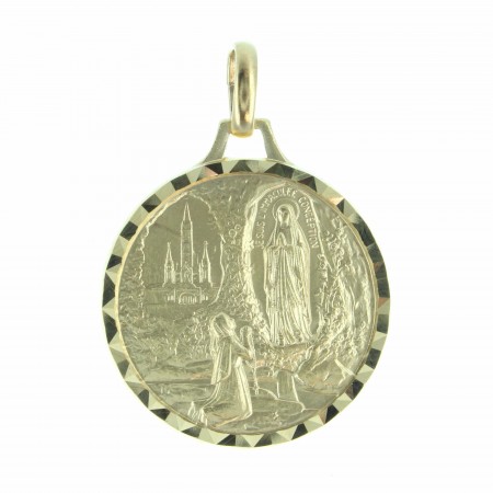 Médaille de l'Apparition de Lourdes et de la Vierge en métal doré 26mm