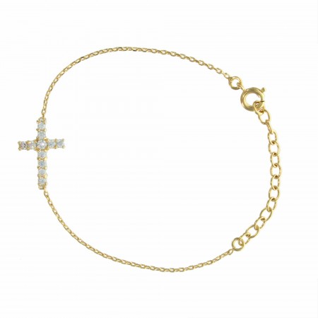 Bracelet Plaqué Or avec une croix centrale ornée de strass