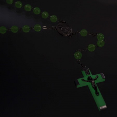 Glow-in-the-dark rosary round beads and Lourdes Apparition centerpiece