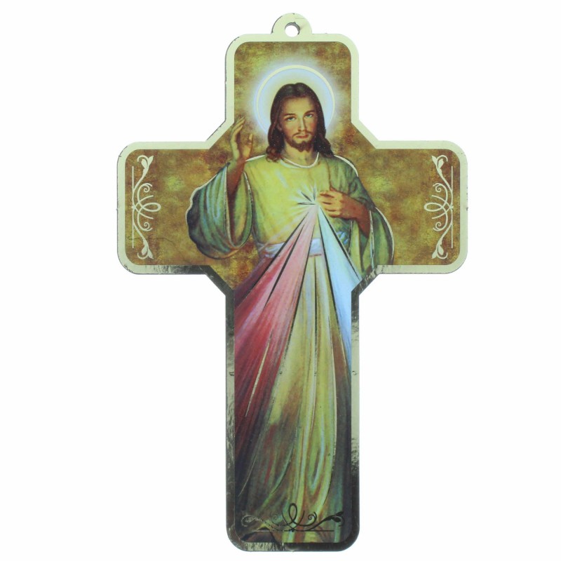 Divine Mercy wood cross 18 cm