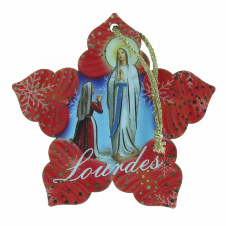 Etoile de Noël en bois avec l'Apparition de Lourdes