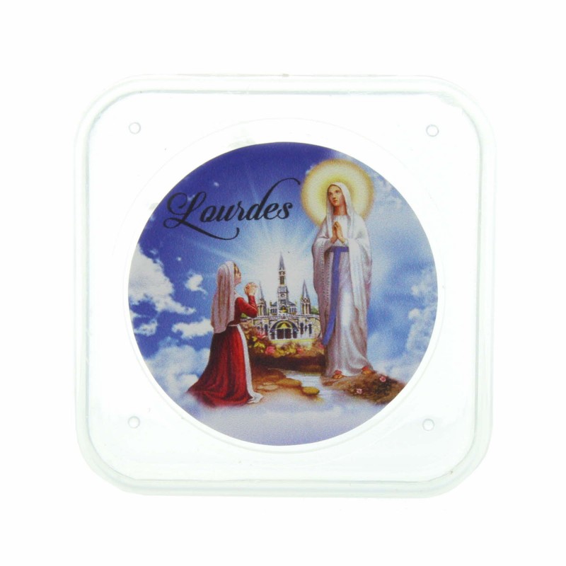 Boîte à chapelet carrée transparente Apparition de Lourdes