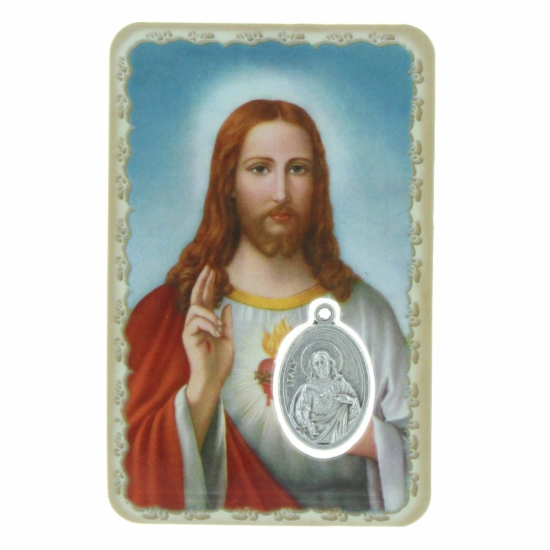 Sacred Heart of JesusPrayer Card with medal