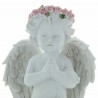 Statue Ange à genoux avec une couronne de roses colorées 14cm