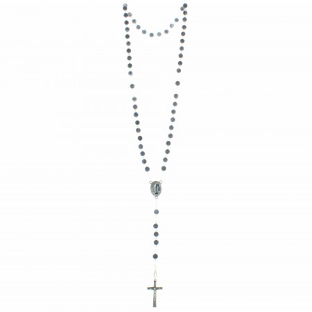 Chapelet de Lourdes en pierres d'Agathe givrées et coeur eau de Lourdes