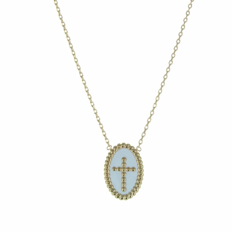 Collana placcata in oro con una medaglia a forma di croce smaltata Collana placcata in oro con una medaglia a forma di croce smaltata