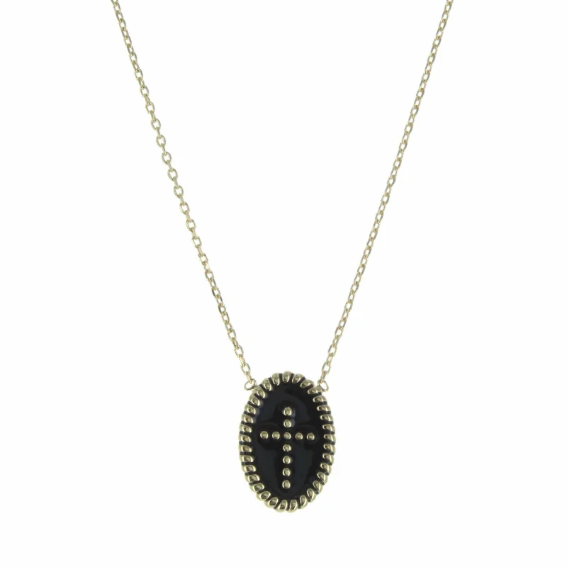 Collana placcata in oro con una medaglia a forma di croce smaltata