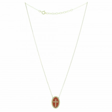 Gold plated necklace with an enamelled cross medal
