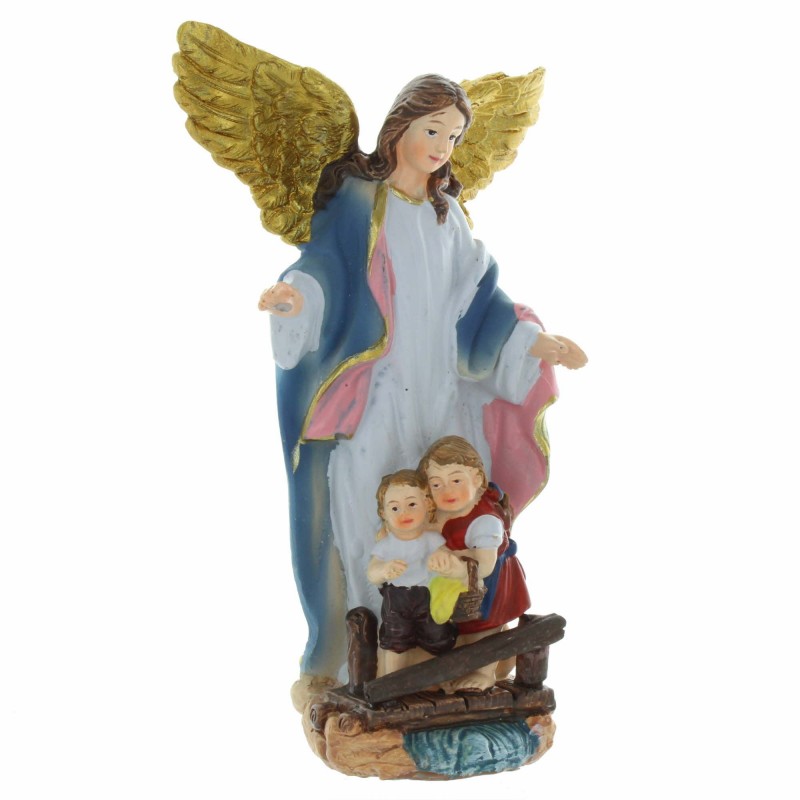 Statua angelo custode in resina colorata 13cm - Statuetta religiosa