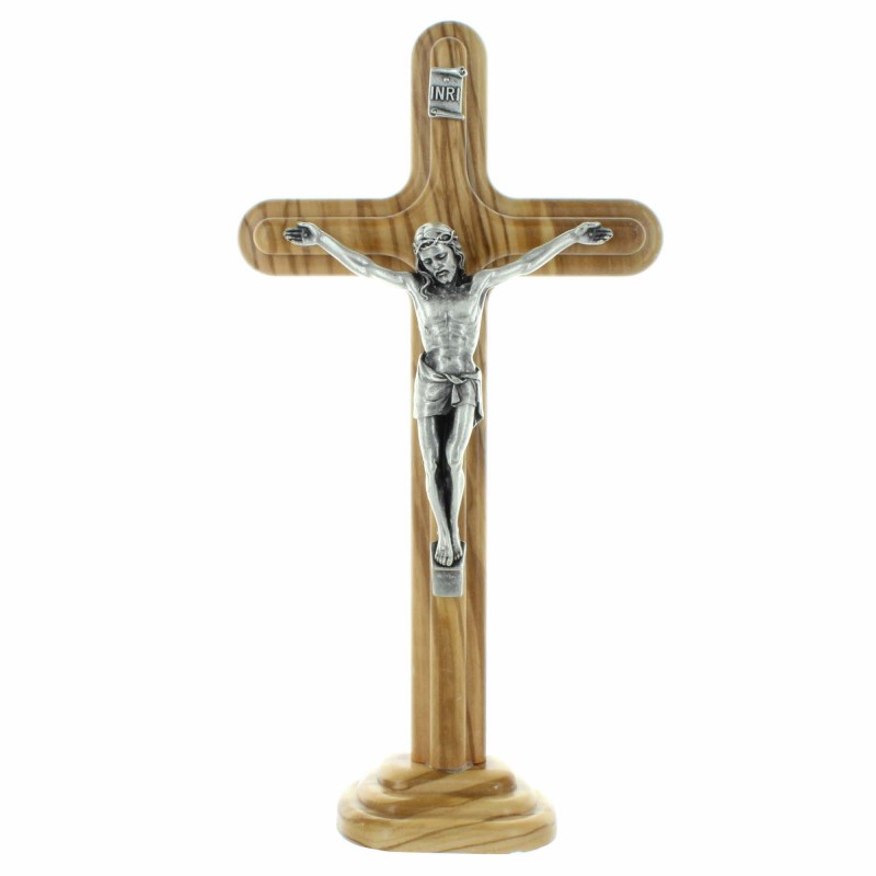 Olive wood standing crucifix 21cm