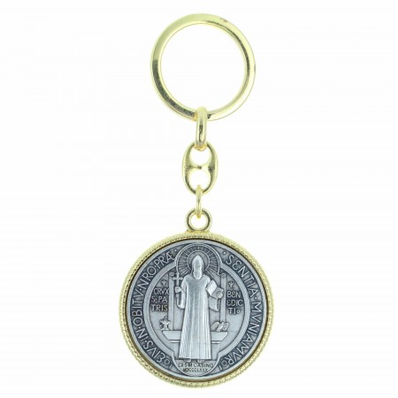 Porte-clés de Saint Benoît argenté et doré 35mm