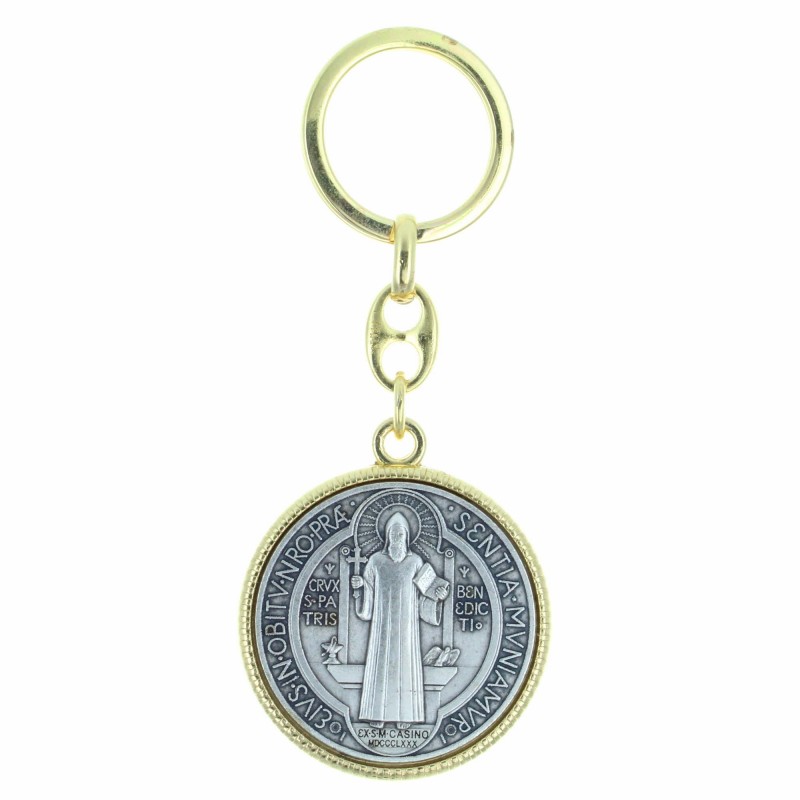 Porte-clés de Saint Benoît argenté et doré 35mm