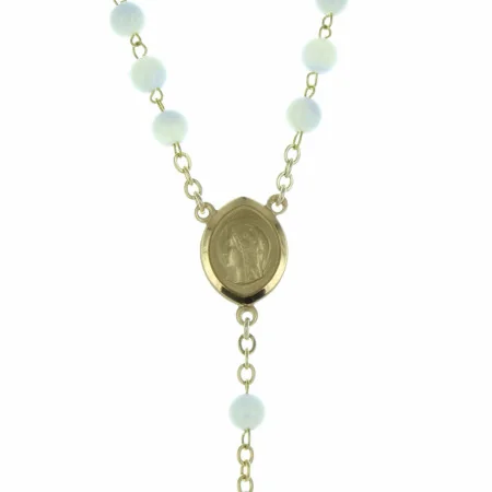 Chapelet de Lourdes en Nacre avec une croix dorée