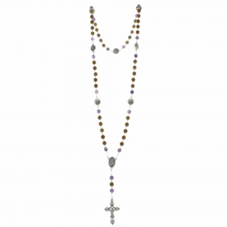 Saint Joseph rosary with wood and amethyst beads