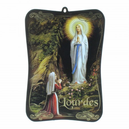 Cadre religieux de Lourdes en bois avec dorures 10x15cm