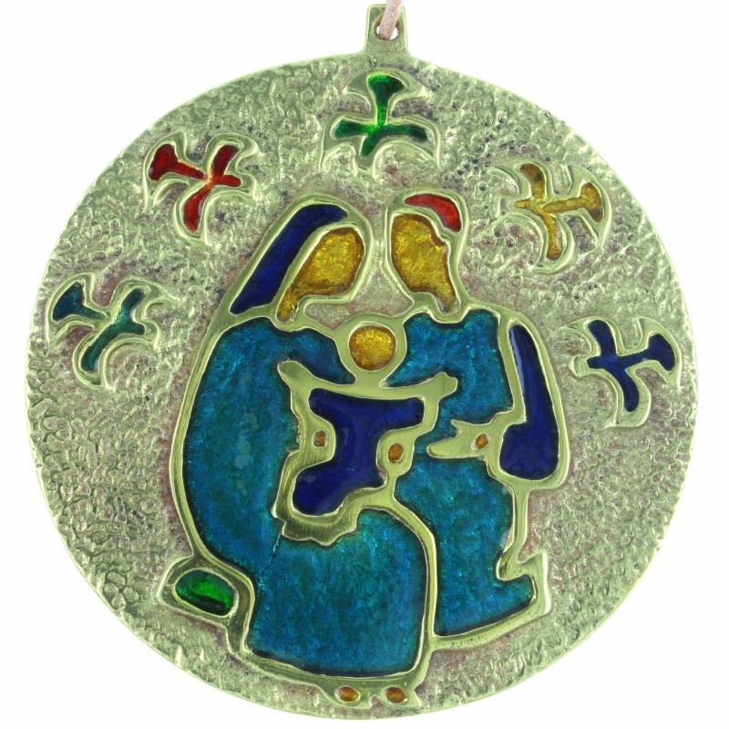 Holy Family Enamelled bronze medal 8,5cm