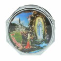 Boîte à chapelet argentée avec l'Apparition de Lourdes et Jésus Miséricordieux