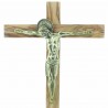 Crucifix sur socle en bois d'olivier avec le Christ en bronze 13,5cm