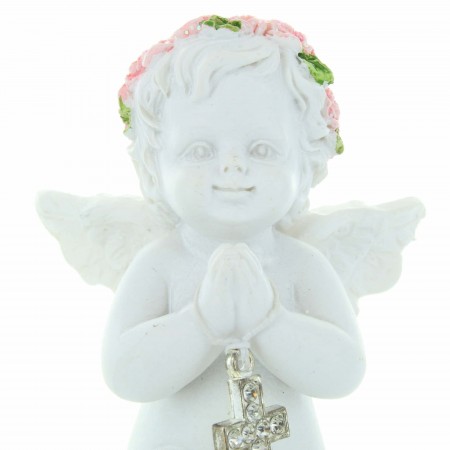 Praying angel in resin with a rhinestone cross 7cm