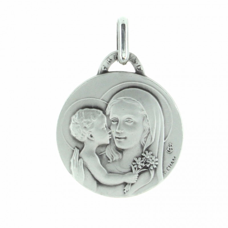 Mother and Child with bouquet Silver medal 18mm