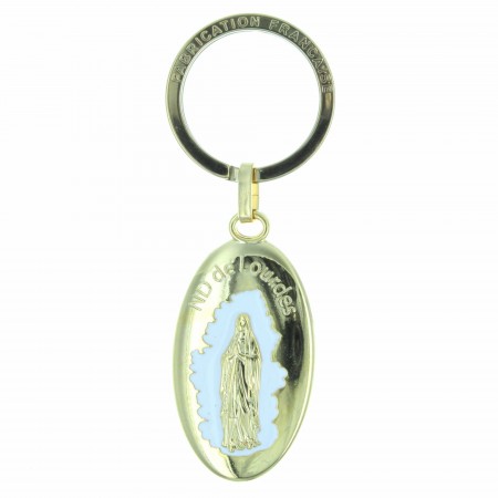 Portachiavi dorato con Nostra Signora di Lourdes e San Cristoforo