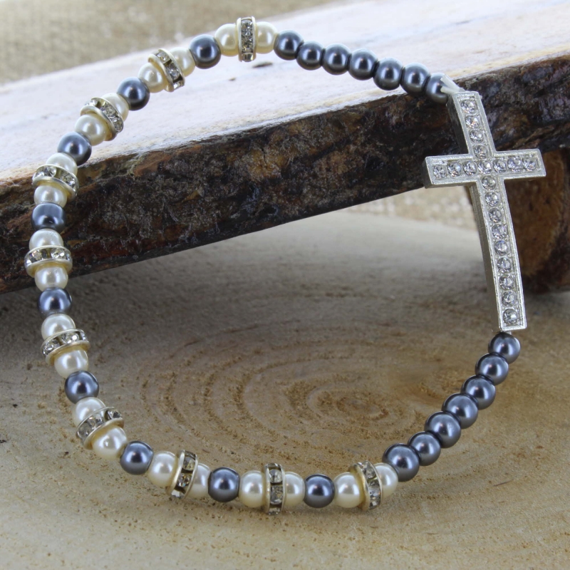 Men's Pearl Bracelet Black Lava Silver Hematite Elastic Natural Stone Bracelet Friend Special Gift Easter Man
