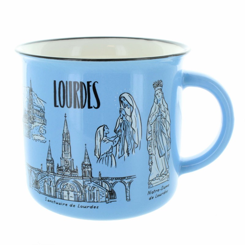 Tazza Mug in ceramica blu decorata con immagini di Lourdes
