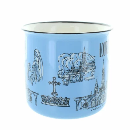 Mug en céramique bleu décoré d'images de Lourdes