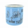 Blue ceramic mug decorated with views of Lourdes
